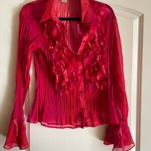 blouse red sexy. Variegated color ob red. Red beading scattered on front